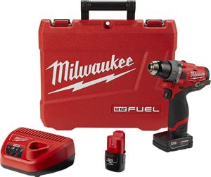 Milwaukee 2504-22 Hammer Drill Kit, Battery Included, 12 V, 2, 4 Ah, 1/2 in Chuck, Ratcheting Chuck