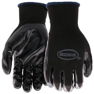 Boss Grip Series B31191-XL Coated Gloves, XL, Knit Wrist Cuff, Nitrile Coating, Nylon, Black