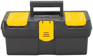 STANLEY STST13011 Tool Box with Tote Tray, 1.1 gal, Plastic, Black/Yellow, 4-Compartment