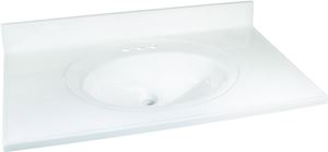 Foremost WS-2237 Vanity Top, 37 in OAL, 22 in OAW, Marble, Solid White, Oval Bowl, Countertop Edge