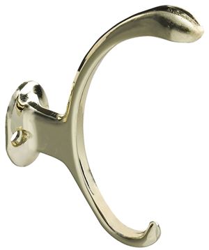 National Hardware V8008 N806-806 Garment Hook, 2-Hook, Zinc, Brass, Pack of 5