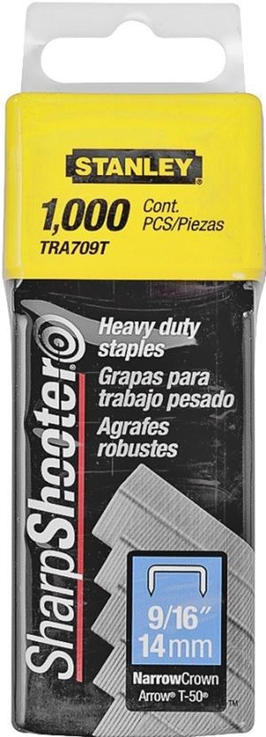 Stanley TRA709T Staple, 27/64 in W Crown, 9/16 in L Leg, Steel, Galvanized, 24 ga