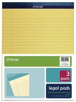 Top Flight N 11 Series 4513094 Legal Pad, 11-3/4 in L x 8-1/2 in W Sheet, 50-Sheet, Canary Yellow Sheet, Pack of 12