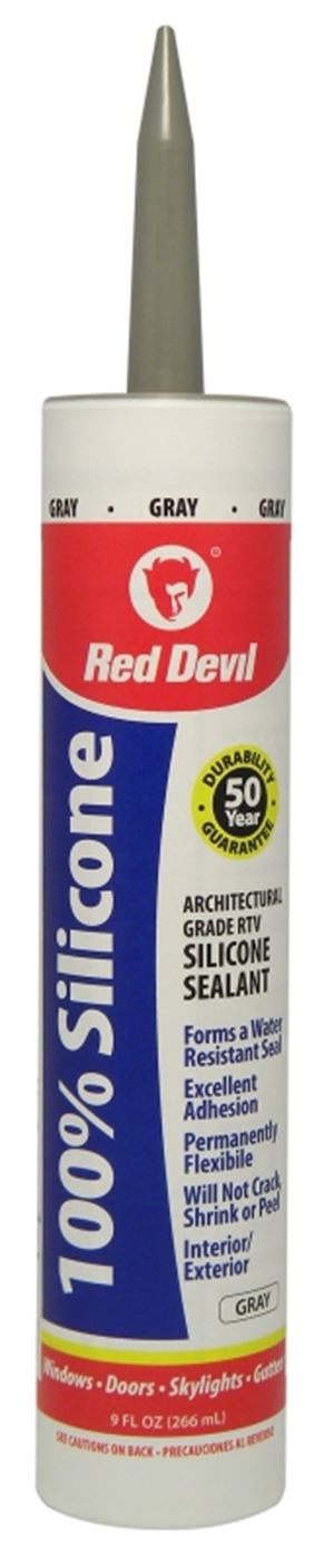 Red Devil 081650 Silicone Sealant, Gray, -60 to 400 deg F, 9 fl-oz Cartridge, Pack of 12