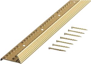 M-D 79053 Fluted Carpet Gripper, 36 in L, 1-3/8 in W, Aluminum, Satin Brass