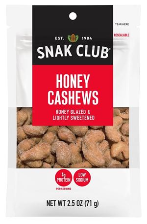 Snak Club 700558 Honey Cashew, Roasted, 2.5 oz, Pack of 6