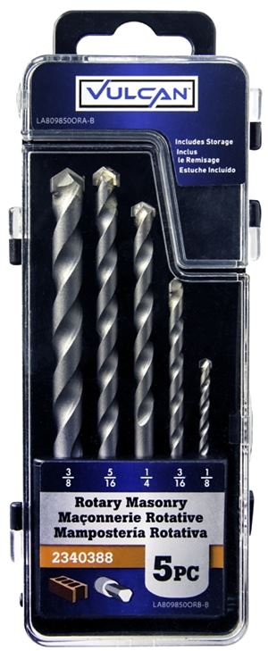 Vulcan 809850OR Rotary Drill Bit Set, Masonry, 5-Piece, Steel, Sandblasted