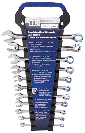 Vulcan TR-H1101 Wrench Set, 11-Piece, CRV, Chrome, Silver, Specifications: Drop Forged