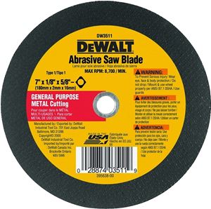 DEWALT HIGH PERFORMANCE Series DW3511 Abrasive Saw Blade, 7 in Dia, 5/8 in Arbor, Aluminum Oxide Cutting Edge, Pack of 25