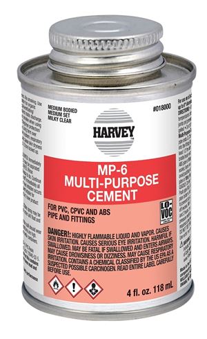 Harvey 018000-24 Solvent Cement, 4 oz Can, Liquid, Milky Clear