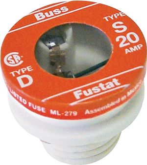 Bussmann S-20 Plug Fuse, 20 A, 125 V, 10 kA Interrupt, Low Voltage, Time Delay Fuse