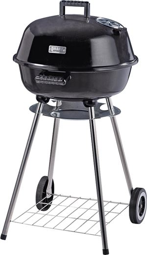 Omaha KY220188 Charcoal Kettle Grill, 2-Grate, 247 sq-in Primary Cooking Surface, Black, Steel Body