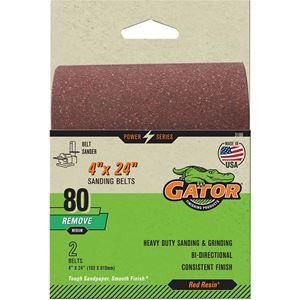 Gator 3186 Sanding Belt, 4 in W, 24 in L, 80 Grit, Medium, Aluminum Oxide Abrasive