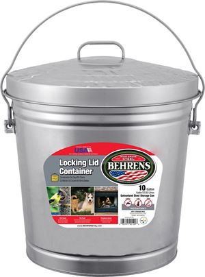 Behrens 6110 Locking Lid Can, 10 gal Capacity, Galvanized Steel, Silver