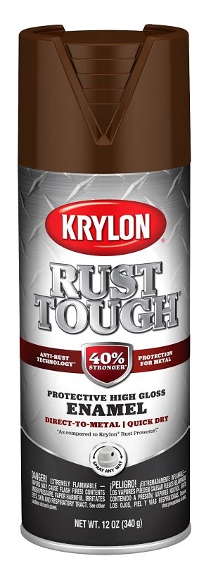 Krylon Rust Tough K09263008 Enamel Spray Paint, Gloss, Leather Brown, 12 oz, Can, Pack of 6