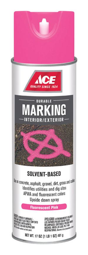 Ace  Sovent-Based  Fluorescent Pink  Upside-Down Marking Spray Paint  17 oz.