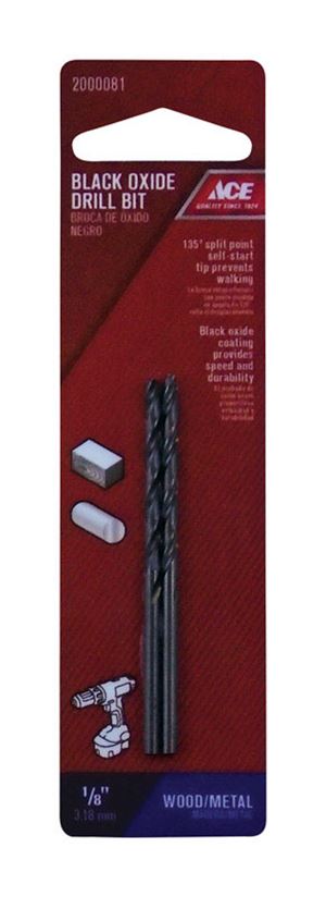 Ace  Black Oxide  1/8 in. Dia. Drill Bit  2 pc.