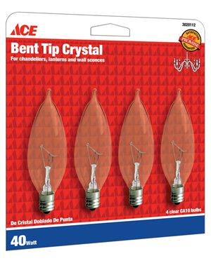 Ace  Incandescent Light Bulb  40 watts 370 lumens Bent Tip  CA10  Candelabra Base (E12)  4 pk