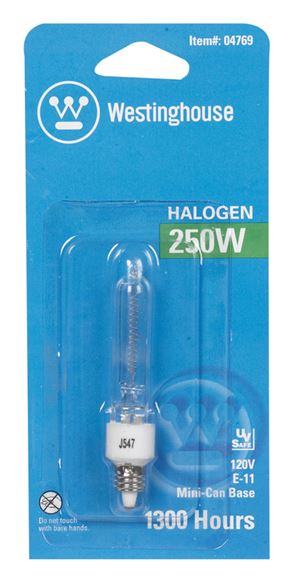 Westinghouse Halogen Light Bulb 250 watts 4250 lumens Single-Ended T4 Miniature Candelabra (E11)