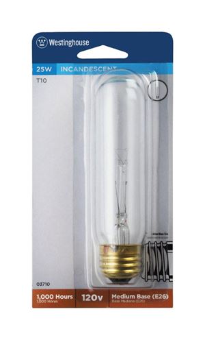 Westinghouse  Incandescent Light Bulb  25 watts 180 lumens 2700 K Tubular  T10  Medium Base (E26)  1