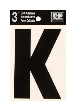 Hy-Ko  Self-Adhesive  Black  3 in. Vinyl  Letter  K