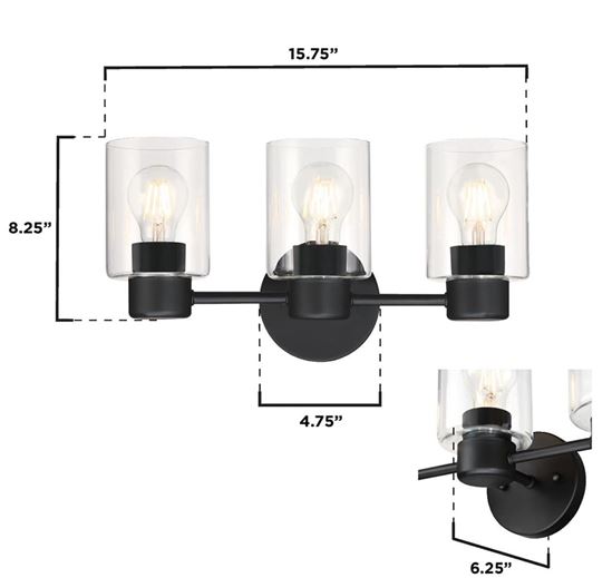 Westinghouse Sylvestre Series 61156 Wall Fixture, 120 V, 3-Lamp, Incandescent, LED Lamp, Steel Fixture - VORG3048691