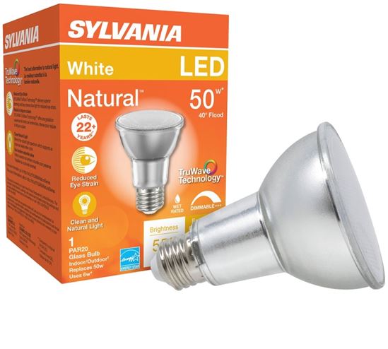 Sylvania 40920 Natural LED Bulb, Spotlight, PAR20 Lamp, E26 Lamp Base, Dimmable, Cool White Light, 3000 K Color Temp - VORG1228261