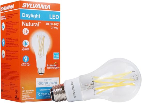 Sylvania 40770 Natural LED Bulb, 3-Way, A21 Lamp, 100 W Equivalent, E26 Lamp Base, Dimmable, Clear, Daylight Light - VORG1228022