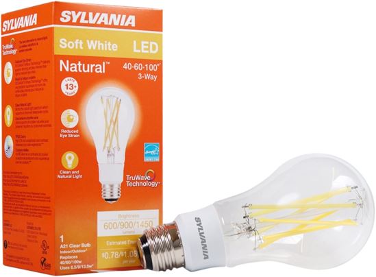 Sylvania 40769 Natural LED Bulb, 3-Way, A21 Lamp, 100 W Equivalent, E26 Lamp Base, Dimmable, Clear, Soft White Light - VORG1228014