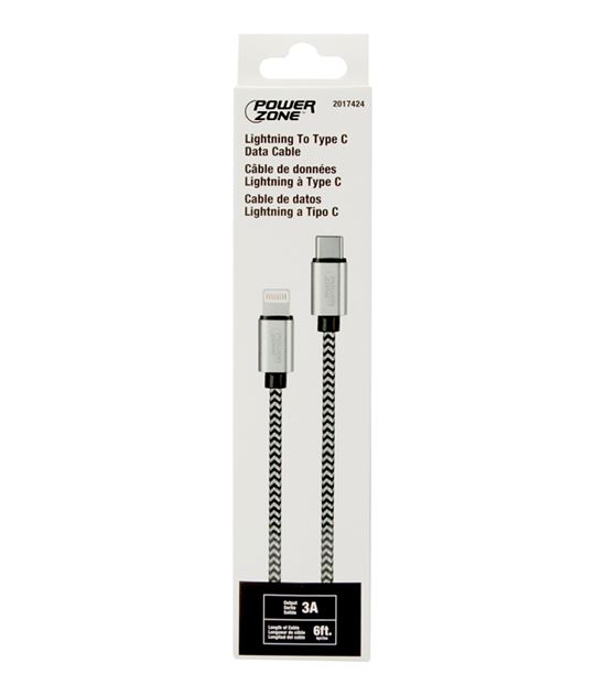 PowerZone KL-029X-2M-LIGHTN Charging Cable, Lightning, Type C, 6 ft L - VORG2017424