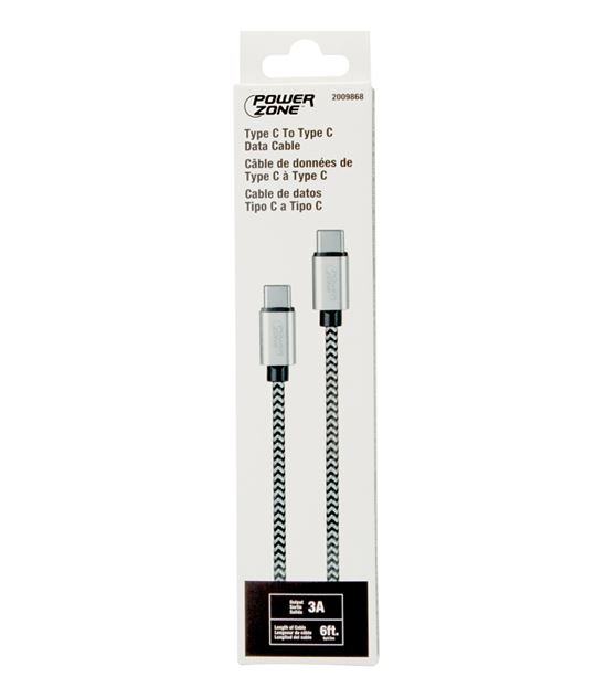 PowerZone KL-029X-2M-TYEP C Charging Cable, Type C, Type C, 6 ft L - VORG2009868