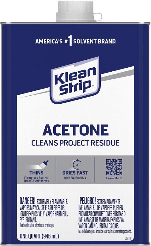 Klean Strip QAC18 Acetone Thinner, Liquid, Characteristic Ketone, Sweet Pungent, Clear, 1 qt, Can, Pack of 6