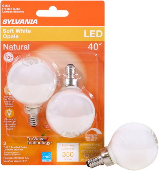 Sylvania 40797 Natural LED Bulb, Decorative, G16.5 Lamp, 40 W Equivalent, E12 Lamp Base, Dimmable, Frosted - VORG1227834