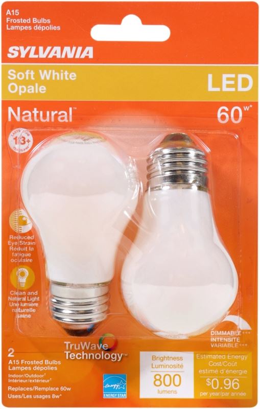 Sylvania 40763 Natural LED Bulb, General Purpose, A15 Lamp, 60 W Equivalent, E26 Lamp Base, Dimmable, Frosted - VORG1227792