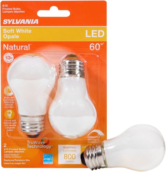 Sylvania 40763 Natural LED Bulb, General Purpose, A15 Lamp, 60 W Equivalent, E26 Lamp Base, Dimmable, Frosted - VORG1227792