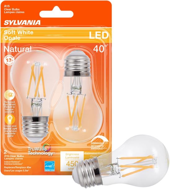 Sylvania 40761 Natural LED Bulb, General Purpose, A15 Lamp, 40 W Equivalent, E26 Lamp Base, Dimmable, Clear - VORG1227768