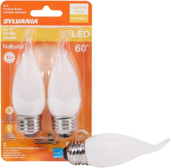 Sylvania 40783 Natural LED Bulb, Decorative, B10 Bent Tip Lamp, 60 W Equivalent, E26 Lamp Base, Dimmable, Frosted - VORG1227727