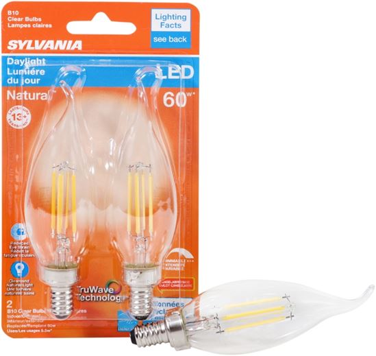 Sylvania 40759 Natural LED Bulb, Decorative, B10 Bent Tip Lamp, 60 W Equivalent, E12 Lamp Base, Dimmable, Clear - VORG1227669