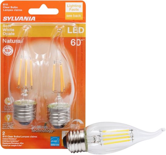 Sylvania 40758 Natural LED Bulb, Decorative, B10 Bent Tip Lamp, 60 W Equivalent, E26 Lamp Base, Dimmable, Clear - VORG1227701