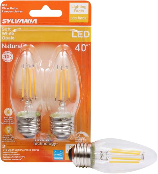 Sylvania 40793 Natural LED Bulb, Decorative, B10 Blunt Tip Lamp, 40 W Equivalent, E26 Lamp Base, Dimmable, Clear - VORG1227644