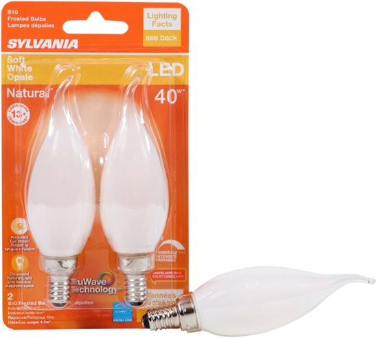 Sylvania 40779 Natural LED Bulb, Decorative, B10 Bent Tip Lamp, 40 W Equivalent, E12 Lamp Base, Dimmable, Frosted - VORG1227594