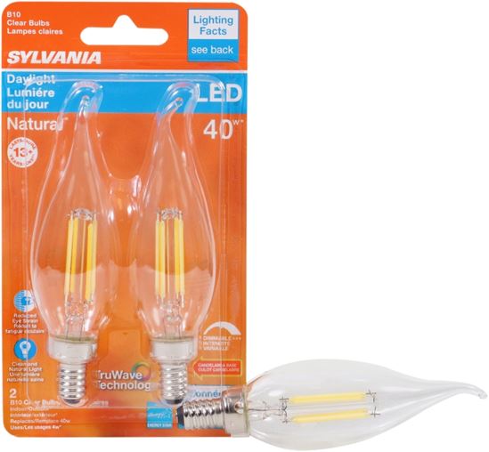 Sylvania 40791 Natural LED Bulb, Decorative, B10 Bent Tip Lamp, 40 W Equivalent, E12 Lamp Base, Dimmable, Clear - VORG1227586