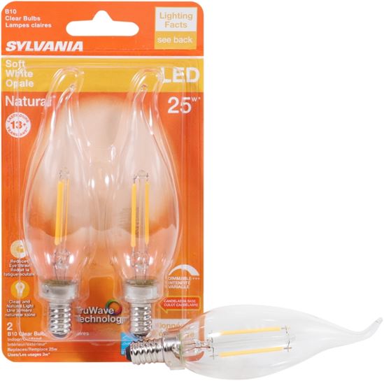 Sylvania 40854 Natural LED Bulb, Decorative, B10 Bent Tip Lamp, 25 W Equivalent, E12 Lamp Base, Dimmable, Clear - VORG1227552