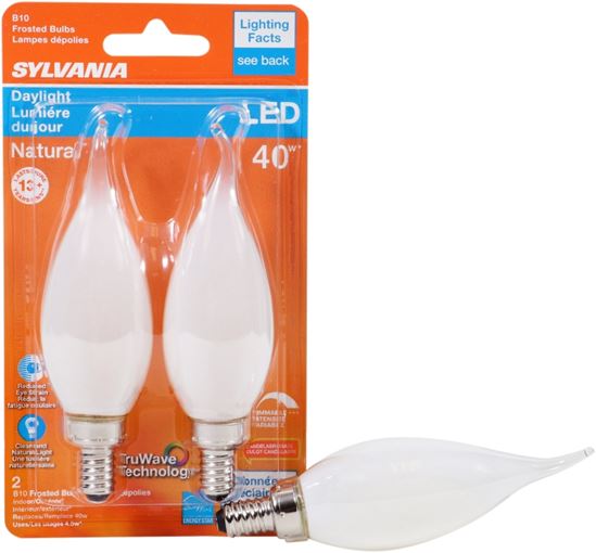 Sylvania 40780 Natural LED Bulb, Decorative, B10 Bent Tip Lamp, 40 W Equivalent, E12 Lamp Base, Dimmable, Frosted - VORG1227602