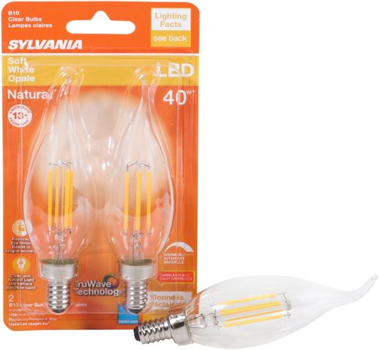 Sylvania 40755 Natural LED Bulb, Decorative, B10 Bent Tip Lamp, 40 W Equivalent, E12 Lamp Base, Dimmable, Clear - VORG1227578