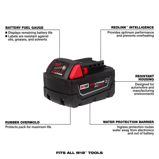 Milwaukee M18, REDLITHIUM 48-11-1850R Resistant Battery, 18 V Battery, 5 Ah, 60 min Charging - VORG1300755