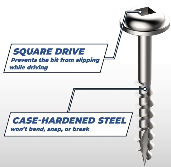 Kreg SML-C1 - 100 Screw, 1 in L, Coarse Thread, Maxi-Loc Head, Square Drive, Self-Drilling Point, Steel, Zinc, 100 PK - VORG0484444