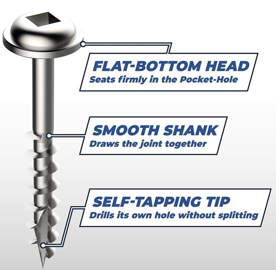 Kreg SML-C1 - 100 Screw, 1 in L, Coarse Thread, Maxi-Loc Head, Square Drive, Self-Drilling Point, Steel, Zinc, 100 PK - VORG0484444