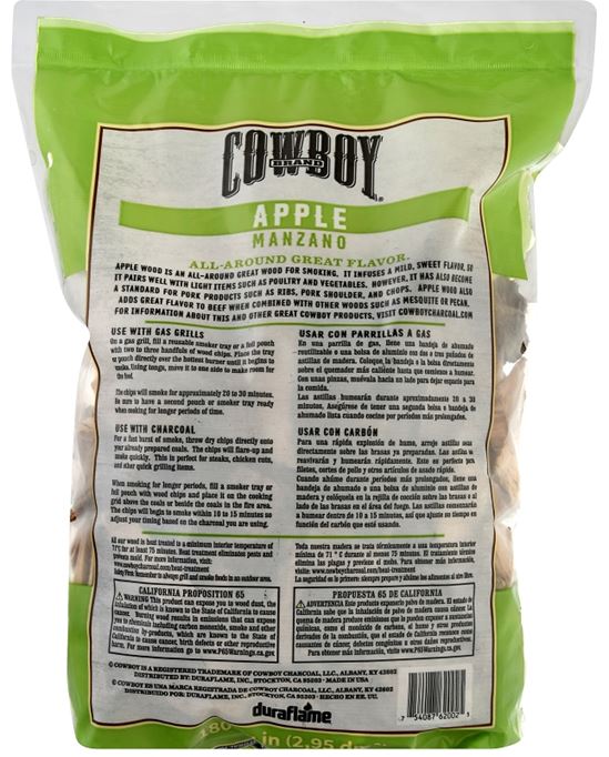 Cowboy 51312T Smoking Chip, Apple, 12 in L, Wood, 180 cu-in, Pack of 6 - VORG0359976