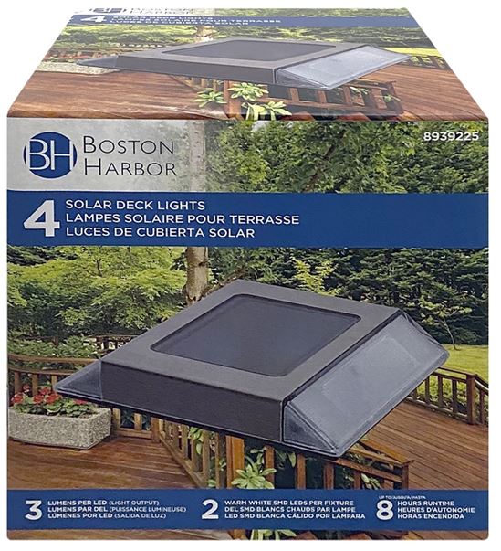 Boston Harbor 26084 Solar Deck Light, NI-Mh Battery, AA Battery, 2-Lamp, Stainless Steel and Plastic Fixture - VORG8939225